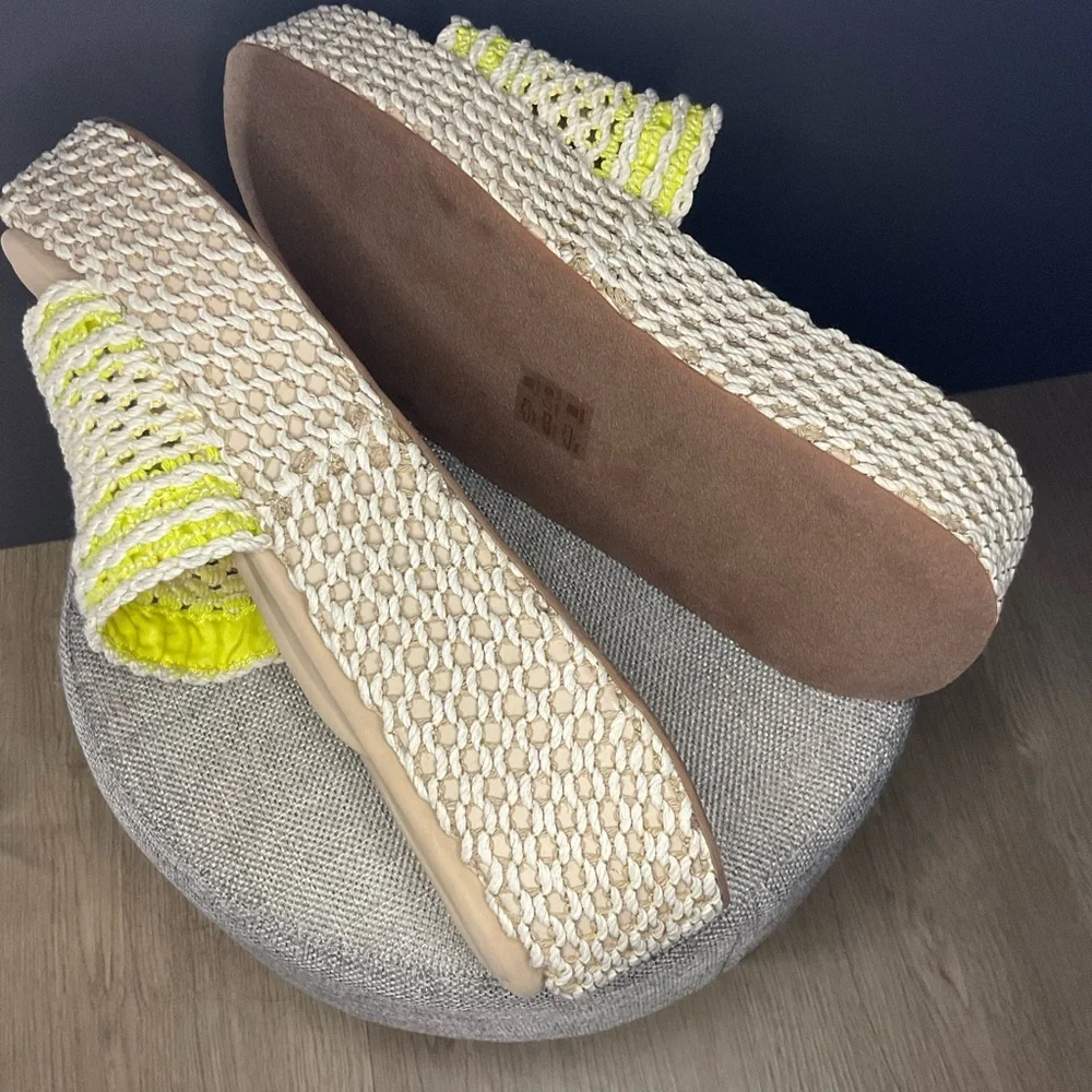 Rag N Bone Women‎ Logan Crochet Green Yellow Square Toe Platform Sandal 39